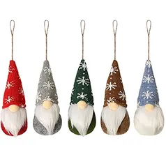 Moniss 5 peças decorativas para árvore de natal, floco de neve listrado, chapéu de malha boneca boneca sem rosto suprimentos de natal