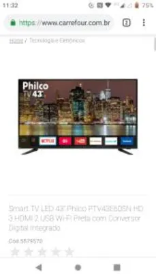 Smart TV LED 43" Philco PTV43E60SN HD 3 HDMI 2 USB Wi-Fi Preta | R$1.299