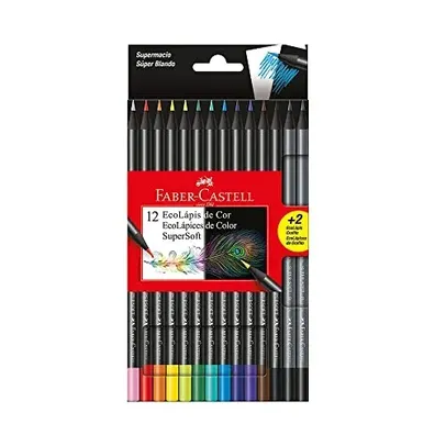 [+Por-R$17,48]Lápis de Cor, Faber-Castell, EcoLápis Supersoft, 12 Cores + 2 Grafite