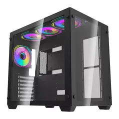 GABINETE GAMER AIGO DARKFLASH C285, ARGB, MID-TOWER, LATERAL DE VIDRO, COM 4 FANS, PRETO, C285-BK-4F