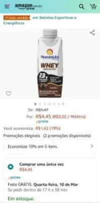 [PRIME] [5 unid.] Whey Zero Lactose Sabor Cacau Piracanjuba 250ml R$3,33