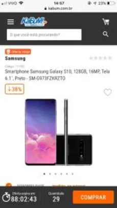 Samsung Galaxy S10, 128GB, 16MP, Tela 6.1´, Preto R$2410