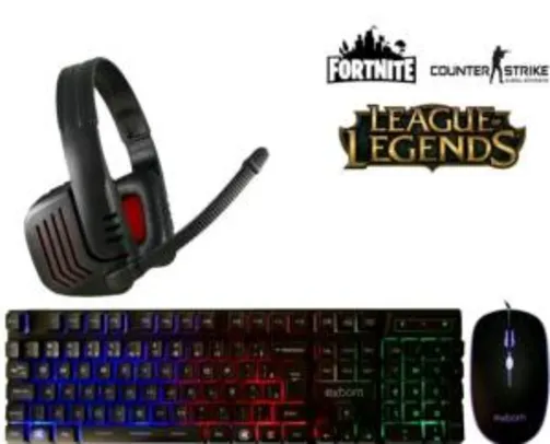 Kit Gamer teclado + mouse 2400dpi + Headset com leds - Exbom | R$100