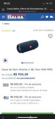 Saindo por R$ 896: Caixa de Som Xtreme 2 JBL Azul 40W RMS | Pelando