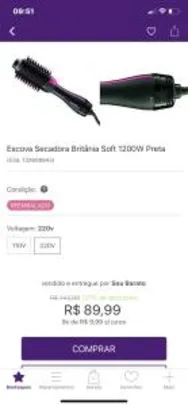 [Reembalado] Escova Secadora Britânia Soft 1200W Preta | R$ 90