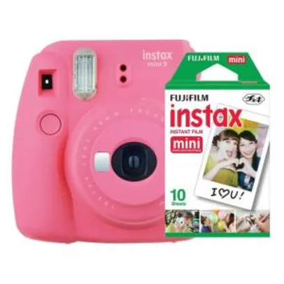 Kit Câmera Instantânea Instax Mini 9 (Rosa Flamingo ou Azul Acqua) + Filme Instax Mini 10 Fotos, Fujifilm - R$299