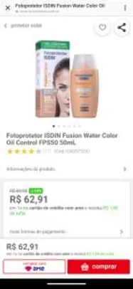 Fotoprotetor ISDIN Fusion Water Color Oil Control FPS50 50mL | R$63