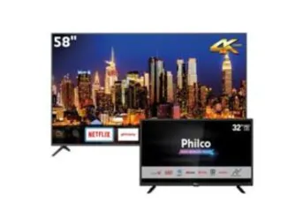 Smart TV LED 58" UHD 4K Philco PTV58F80SNS + Smart TV LED 32" HD Philco | R$ 3.008