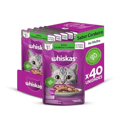 [APP] Pack Ração Úmida Whiskas Sachê Cordeiro ao Molho para Gatos Adultos - 40 unidades