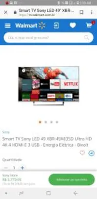 Smart TV Sony LED 49" XBR-49X835D Ultra HD 4K 4 HDMI E 3 USB - R$ 3780