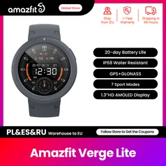 Smartwatch Amazfit Verge Lite, IP68 à prova d'água, GPS, Glonass Pantalla, A