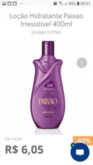 Loção Hidratante Paixao Irresistivel 400ml | R$6