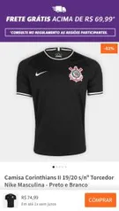 Camisa Corinthians II 19/20 s/nº Torcedor Nike Masculina - Preto e Branco - (P) - R$75