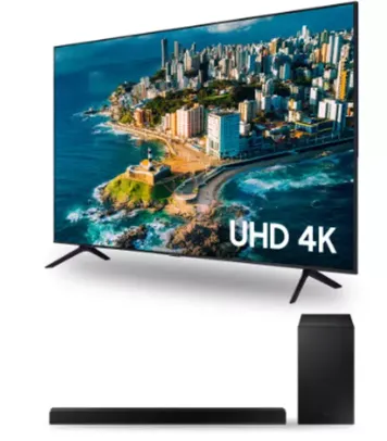 Combo Samsung Smart TV 75 polegadas UHD 4K 75CU7700 2023 + Soundbar HW-A555/ZD