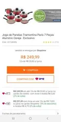 Jogo de Panelas Tramontina Paris 7 Peças Alumínio Cereja | R$250