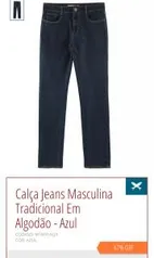 Calça Jeans Masculina Tradicional Em Algodão - Azul | R$ 30