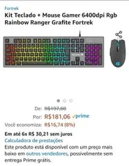 [PRIME] Kit Teclado + Mouse Gamer RGB Rainbow Ranger Grafite Fortrek | R$181