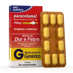 Paracetamol 750mg Com 20 Comprimidos Genérico Neo Química