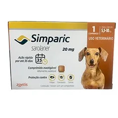 (PRIME) Simparic 20mg para Cães - 5,1 até 10kg - 1cp - Zoetis | R$ 45