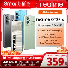 Smartphone Realme-GT 2 Pro 5G, Versão Global, Snapdragon 8 Gen, 1 Sony IMX766, 6,7 ", 120Hz, Tela 2K, SuperDart 65W, 5000mAh