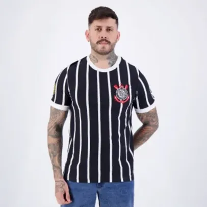 Camisa Democracia Corinthians Retrô Preta e Branca