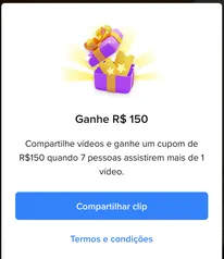 CUPOM R$ 150,00 compartilhando clip no app do Mercado Livre