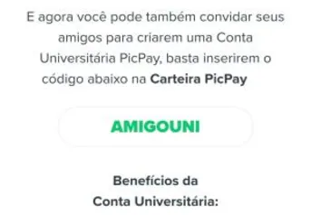 Vire Picpay universitário, 10% de cashback em vários pagamentos