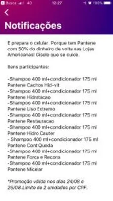 [AME + LOJA FISICAS] Shampoos Pantene com 50% de cashback