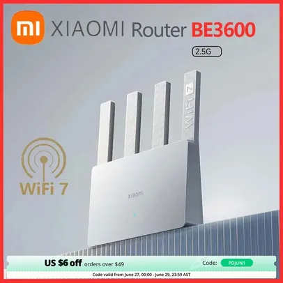 [R$231 "MOEDAS"/IMP. INC./GPAY] Roteador Xiaomi BE3600 WiFi7, 2,4 GHz, 5GHz, 160Mhz, 3570Mbps, Porta Ethernet 2.5G