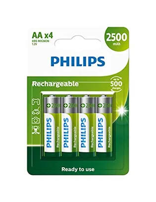 Pilha Philips recarregável AA 1.2V 2.500mAh com 4 unidades R6B4RTU25/59