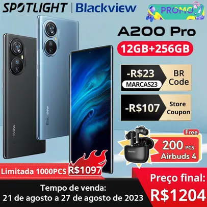 Smartphone Blackview A200 Pro AMOLED, 12GB RAM, ROM 256GB, 120HZ, Câmera 108MP, G99, 66W, 5050mAh