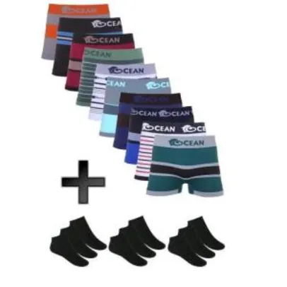 Kit Com 10 Cuecas Boxer Sem Costura Ocean Sports + 05 Pares De Meias Curtas por R$ 40