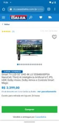 Smart TV LED 55" UHD 4K LG 55SM8600PSA NanoCell, ThinQ Ai | R$3299