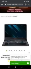 Notebook Gamer Acer Predator Helios 300 PH315-52-7210 RTX2060 Tela 144hz Ci7 16GB SSD 256GB HD 2TB Win10