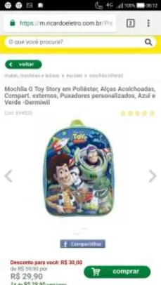 Mochila G Toy Story em Poliéster, Alças Acolchoadas, Compart. externos, Puxadores personalizados, Azul e Verde -Dermiwil