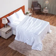 Lençol de Cetim Macio e Elegante Cama Casal Suave Luxuoso 4 Peças Casa