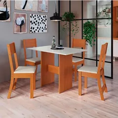 Mesa de Jantar Indekes Orquídea com 4 Cadeiras - Freijo/Off White