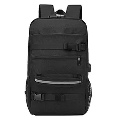 TreeLeaff Mochila escolar de skate USB com bloqueio de senha antirroubo, Preto, 28*47*17cm