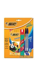 Kit Escolar, BIC, Lápis de Cor Sextavado + 4 Lápis Preto Evolution + 2 Canetas Cristal Dura + 1 Borracha + 1 Apontador | R$10