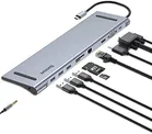 Super HUB para Macbook Suporte Type-C 10 em 1 4K HDMI 1000Mbps LAN SD TF PD VGA 3x USB 3.0 Audio Docking, Baseus, CATSX-F0G, Prata