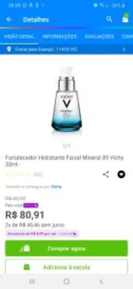 [Clube da Lu] Fortalecedor Hidratante Facial Mineral 89 Vichy 30ml | R$81