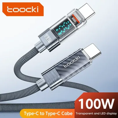 Toocki-Tipo C para Tipo C Cabo, 100W PD Display, Carregador de carregamento rápido