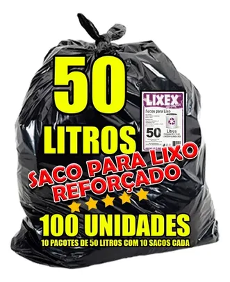 Saco De Lixo 50 Litros Reforçado 100 Unidades Forte Lixex