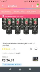 [APP/ R$ 7 de volta] Cerveja Becks Puro Malte Lager 350mL c/ 8 | R$ 27