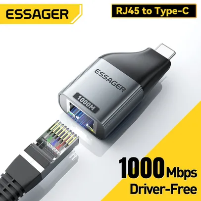 [SuperOfertas] Essager Adaptador Tipo-C para Ethernet 1000Mbps, Gigabit de alta velocidade RJ45