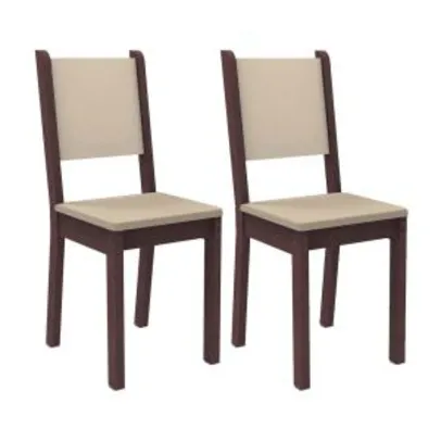 Conjunto de 2 Cadeiras Madesa Lucena em Courino - Castanho / Bege - R$56,64