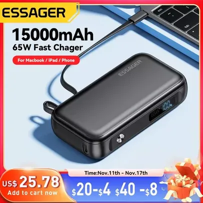 Essager PowerBank 65w 15000mah com cabo USB C