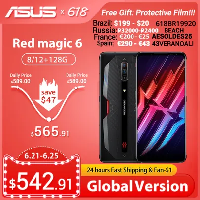 Smartphone Gamer Nubia Red Magic 6 /6 Pro - Suporte a 5G, Tela de 165Hz AMOLED e Snapdragon 888 | R$3.007
