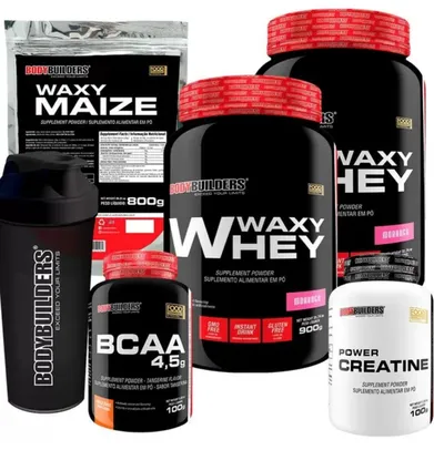 Kit 2x Waxy Whey 900g + BCAA 100g + Power Creatine 100g + Waxy Maize 800g + Coqueteleira  Bodybuilders