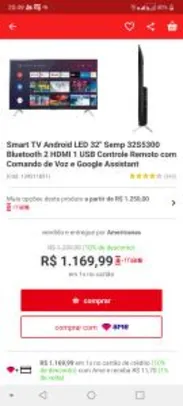 Smart TV Android LED 32" Semp 32S5300 | R$1170